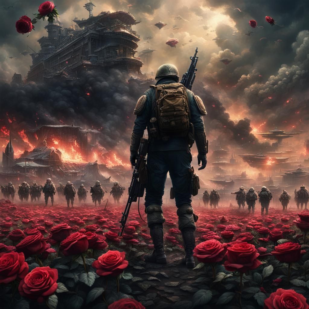Epic Rose on War Field Digital Painting
