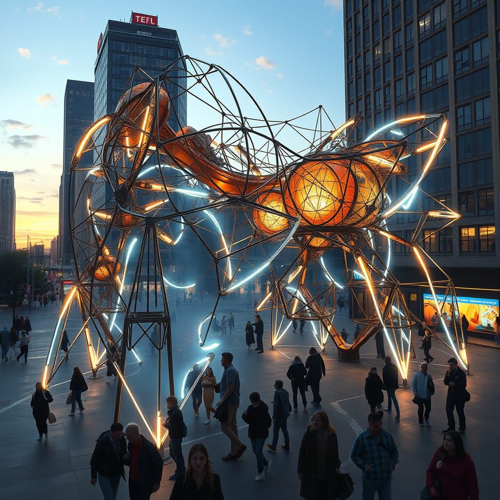 Ephemeral Urban Installation of Metal and Neon Lights