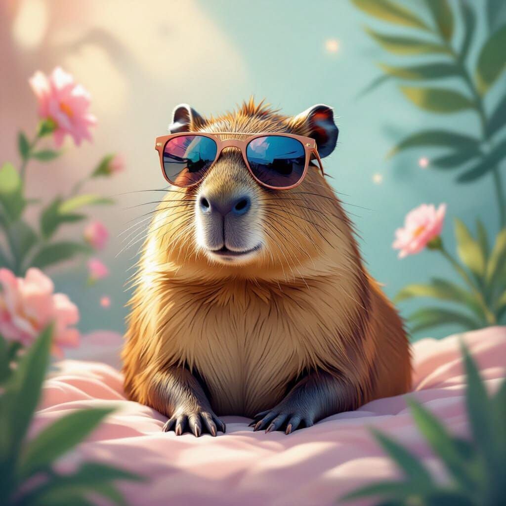 Capybara in Sunglasses with Lofi Aesthetic Digital Art