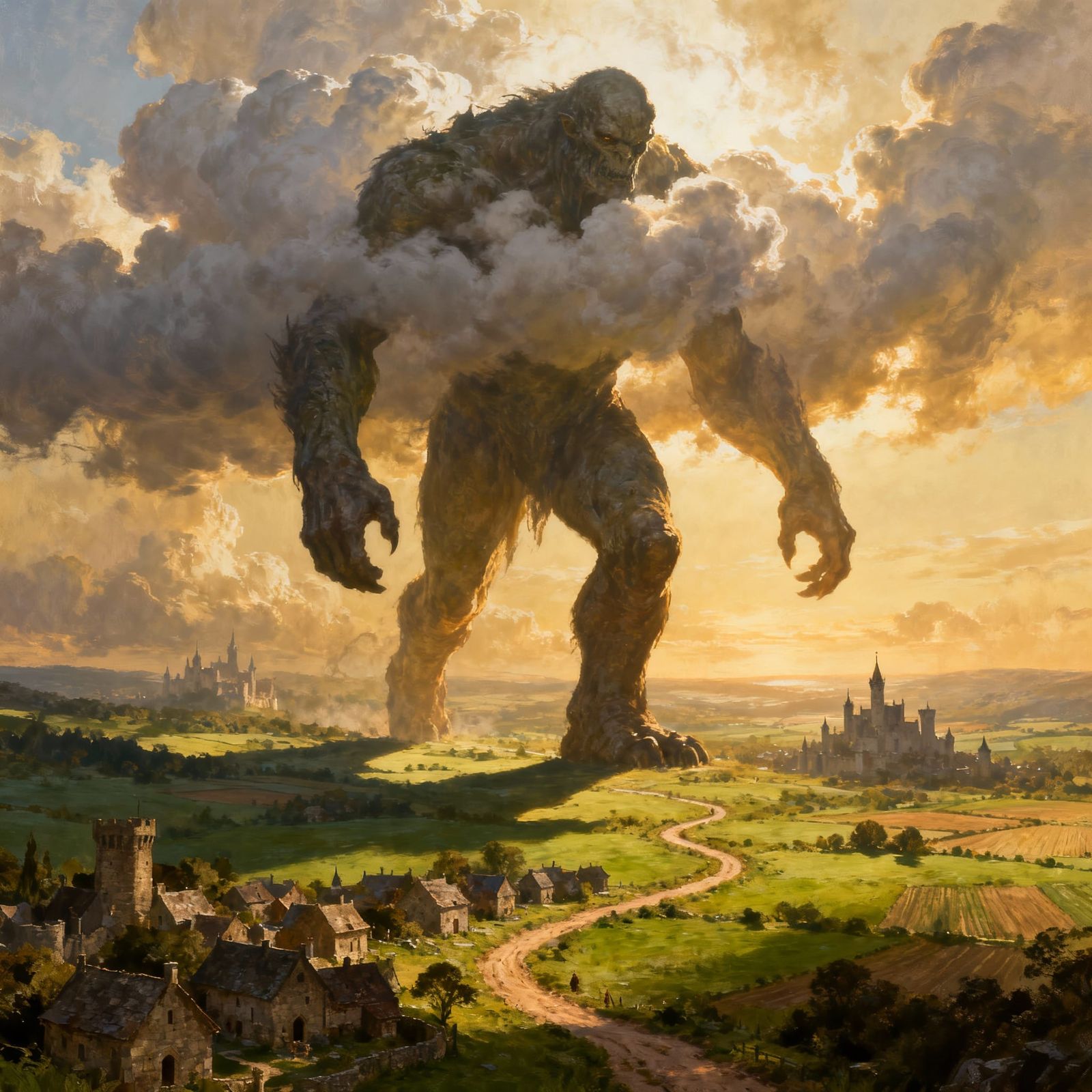 Gargantuan Monster in Medieval Landscape