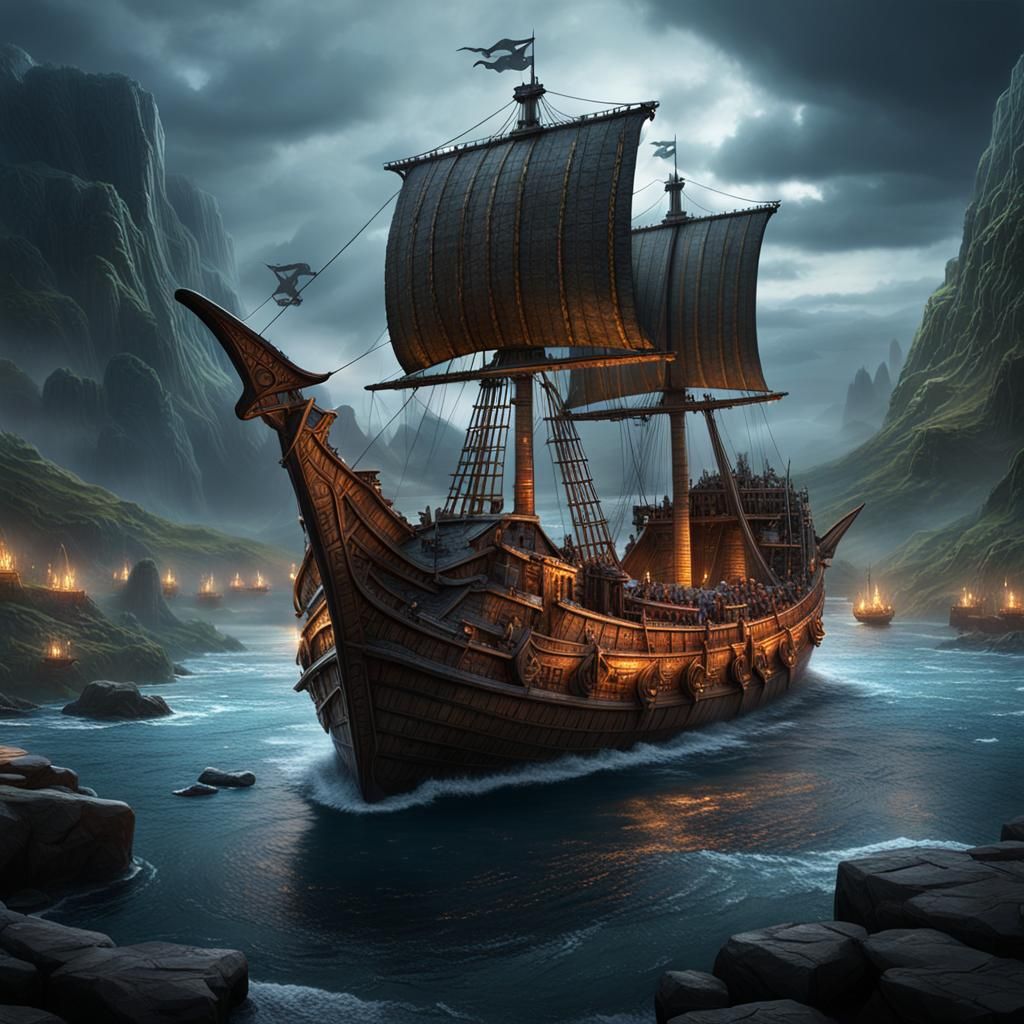 Armored Viking Warship: Detailed Matte Painting