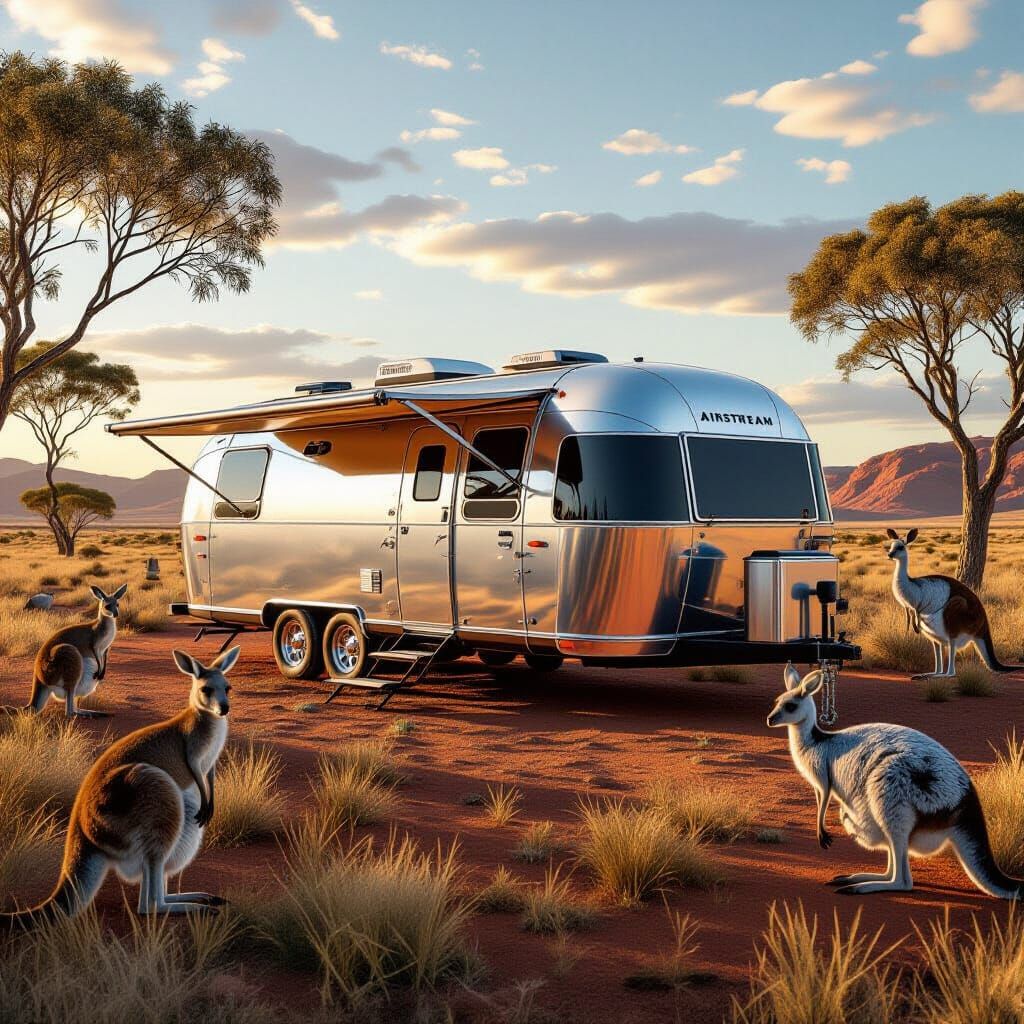 Airstream Trailer in Australian Outback as Matte Painting