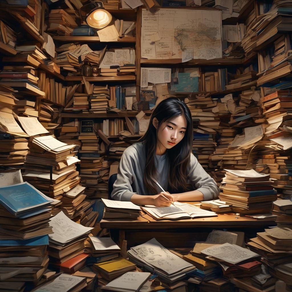 Focused Teenage Author: Vivid Digital Art Portrait