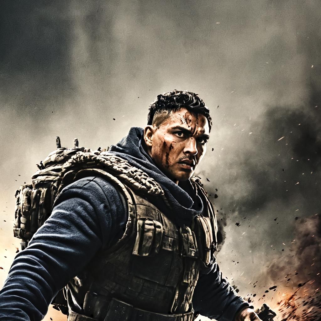 Intense Battle Portrait in Cinematic Realism