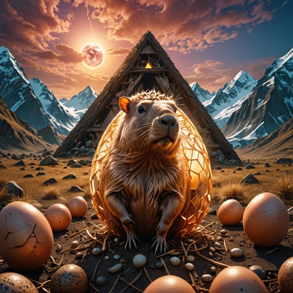 Surreal Capybara Hatching in Chromatic Style