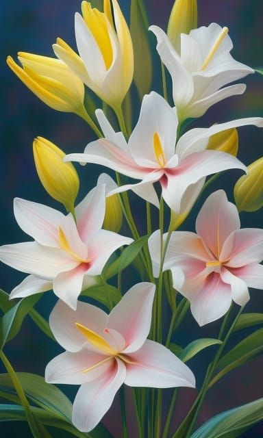 Hyperrealistic Lily Flowers Still Life Digital Painting