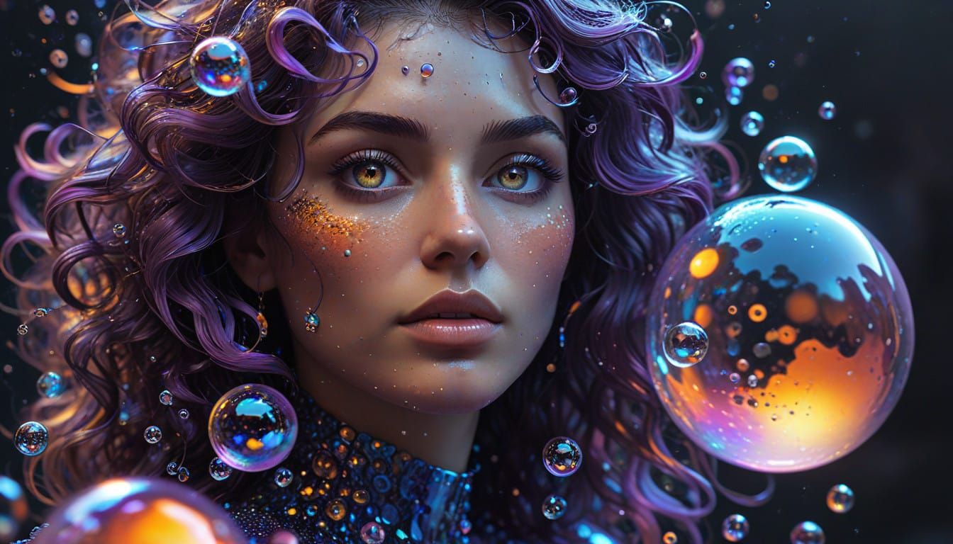 Mystical Goddess in Iridescent Bubbles