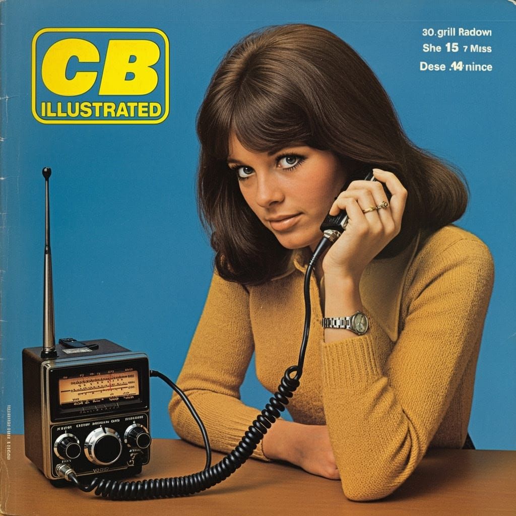 Retro Magazine Cover Featuring Young Woman with CB Radio in ...