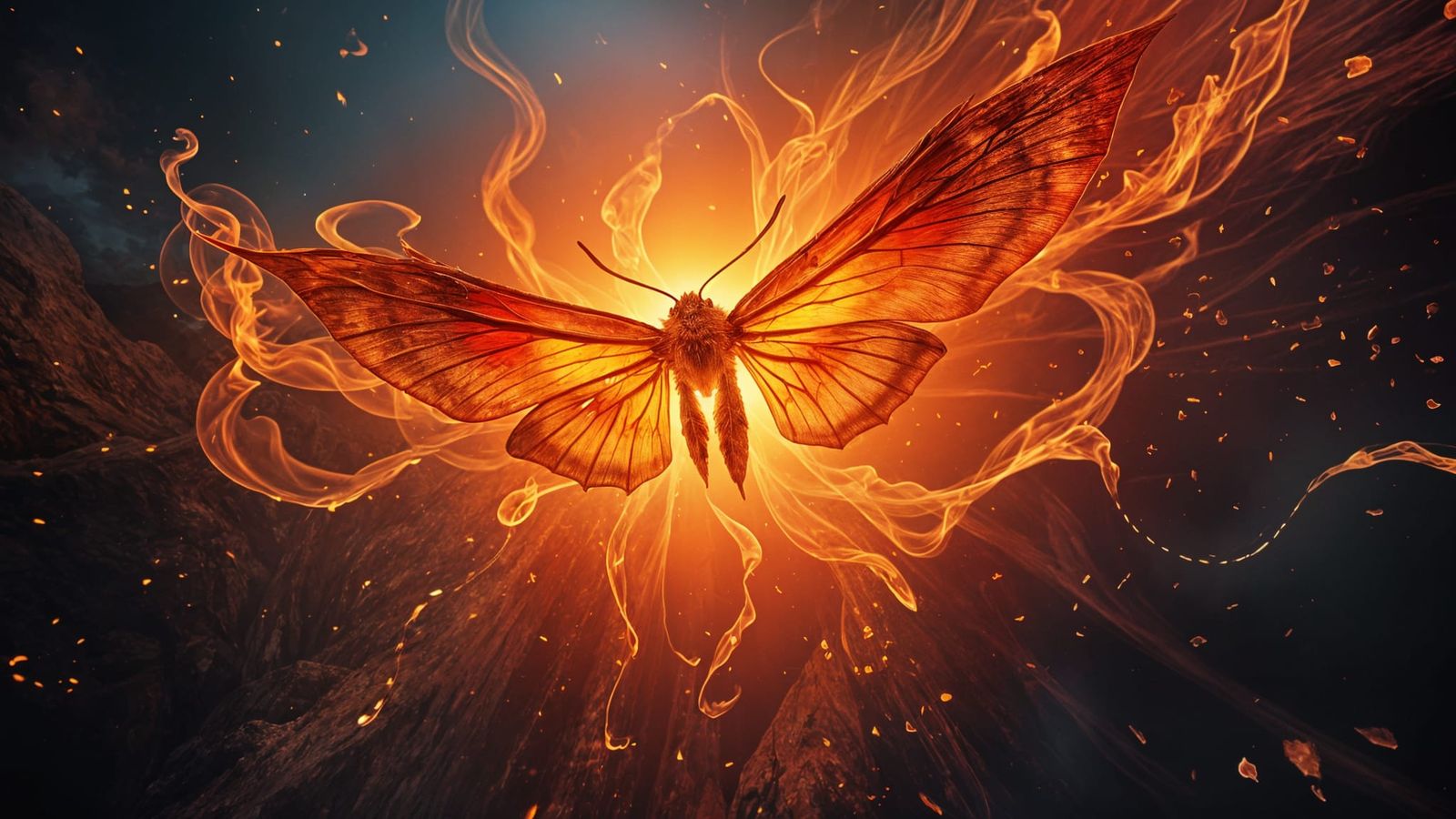 Surreal Moth Ignores Peril, Driven by Flame