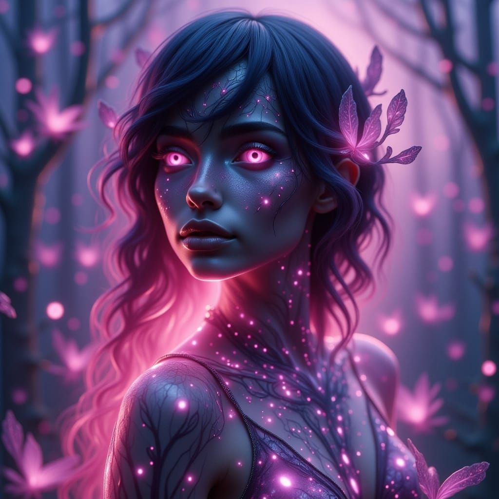 Ethereal Woman in Ashen Plum Hues