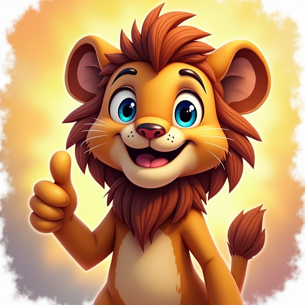 Cartoon Lion-Rodent Hybrid Exuding Positivity