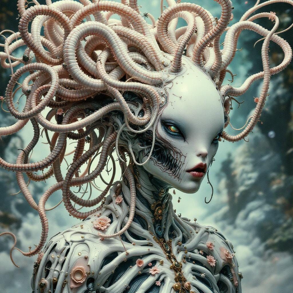 Cyberpunk Alien Android in Dreamlike Baroque Sci-Fi Style