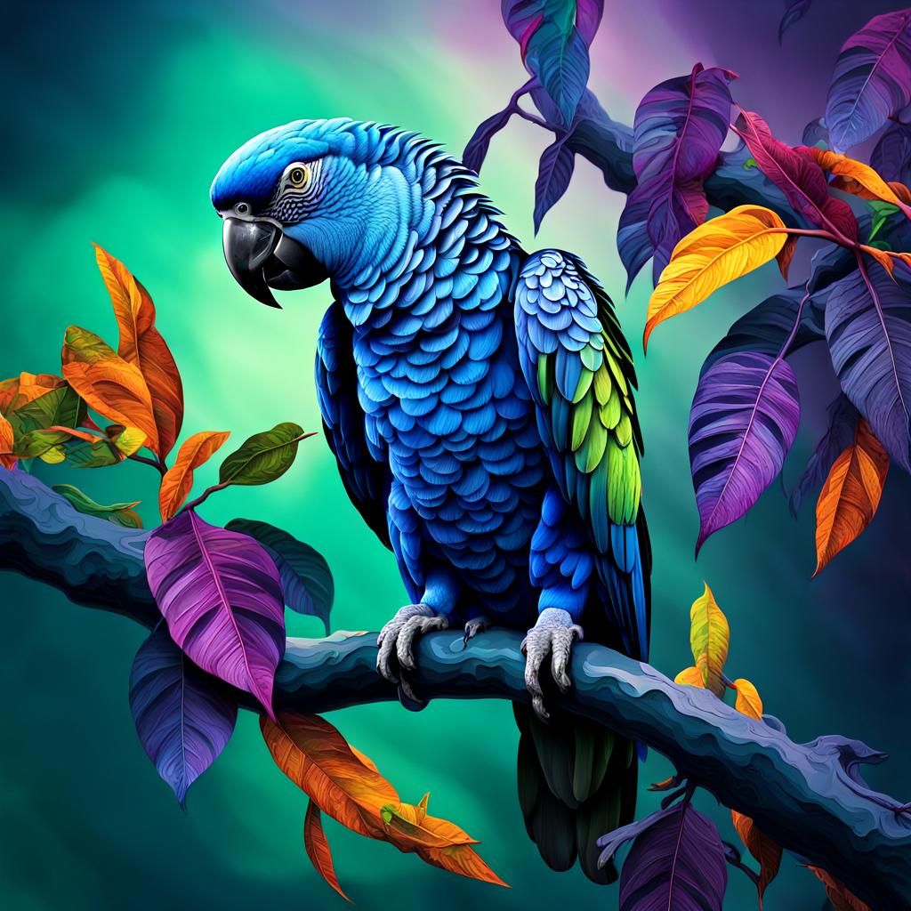 Surreal Amazon Parrot in a Dreamlike Landscape