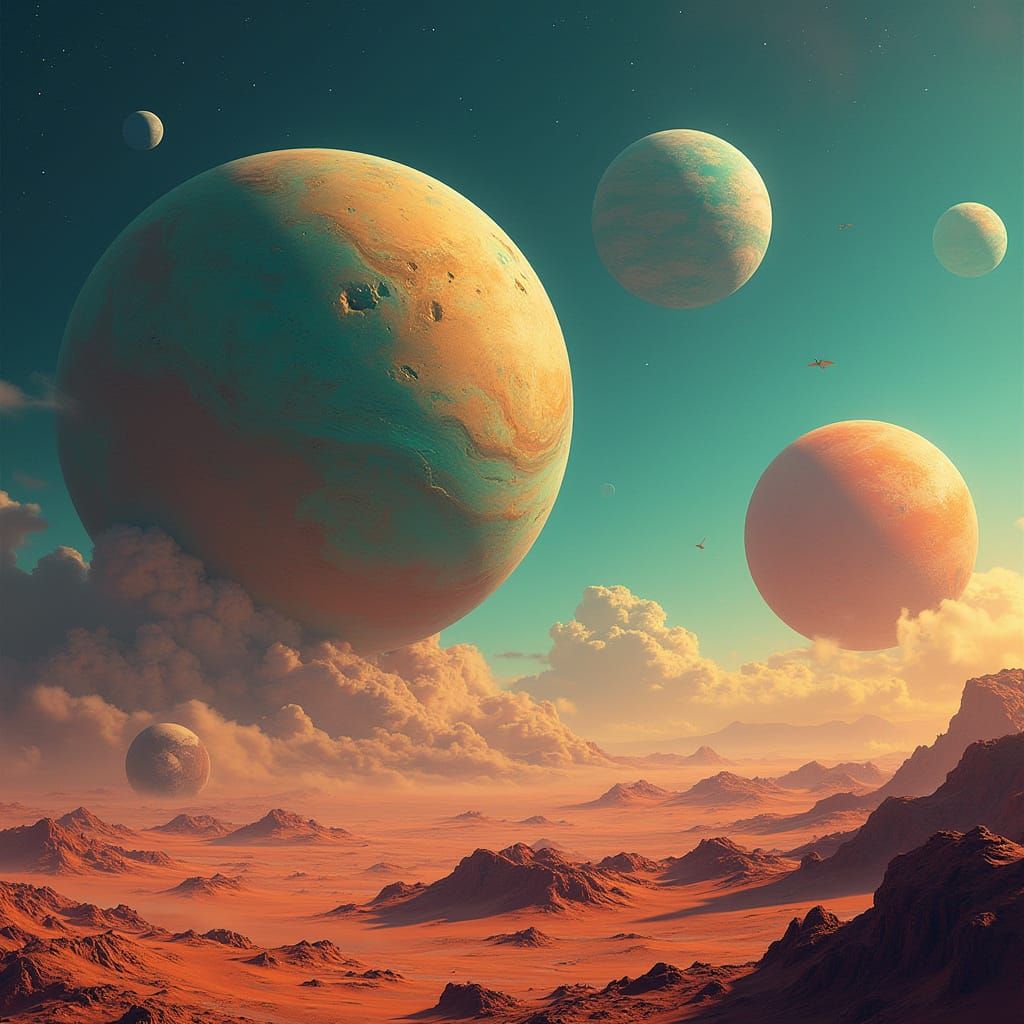 Planetary Alignment with Sci-Fi Aesthetic