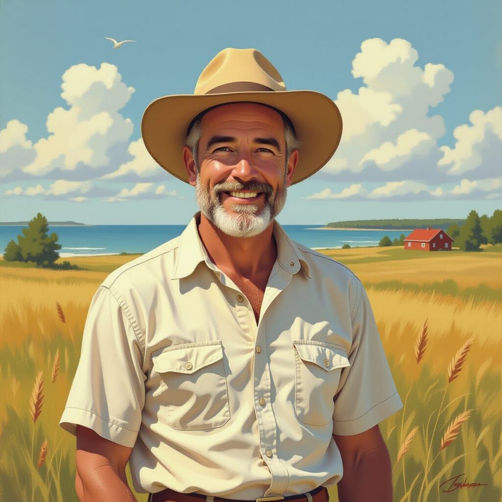 Man Smiling in Scenic Prince Edward Island Landscape