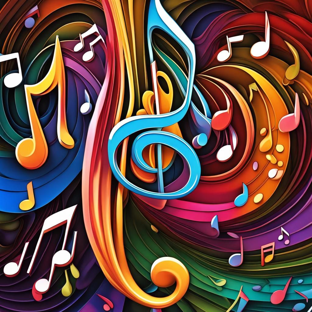 Vivid Musical Notes in Magic Realism Style