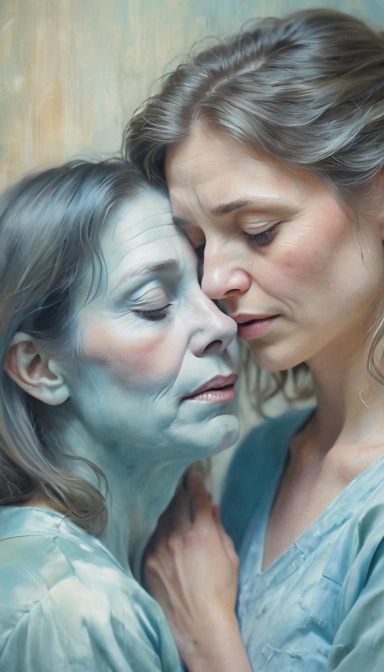 Ethereal Ghost Comforts Daughter: Watercolor Portrait