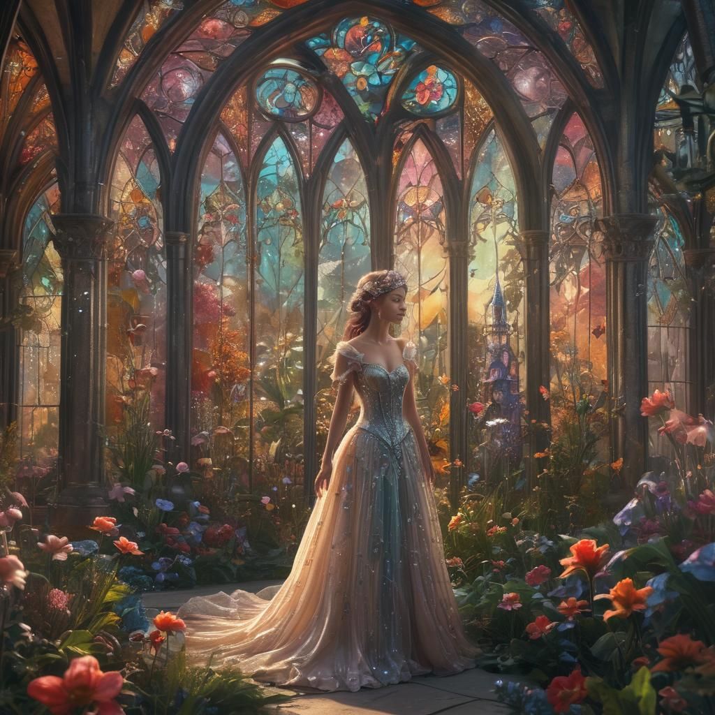 Fairy Princess in Glass Castle Fantasy Art