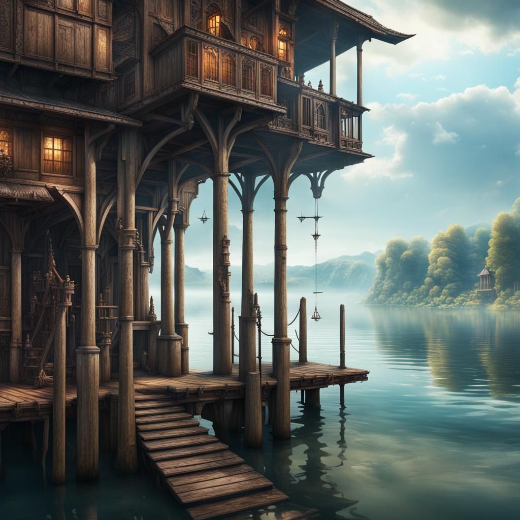 Medieval Lake Town on Stilts: Digital Matte Painting