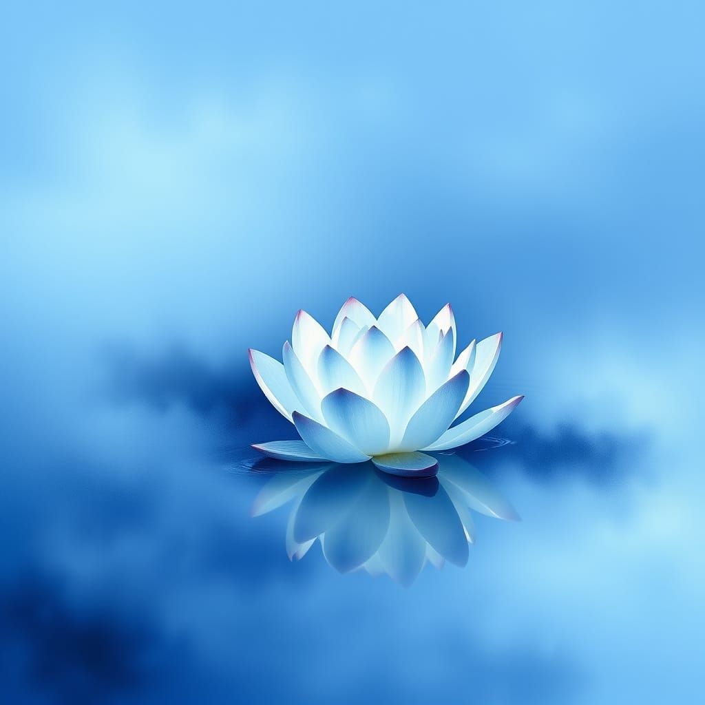 Ethereal Blue Lotus Flower in Watercolor Style