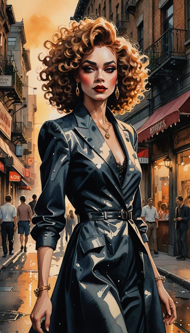 Elegant Drag Queen in Vintage City Nightlife