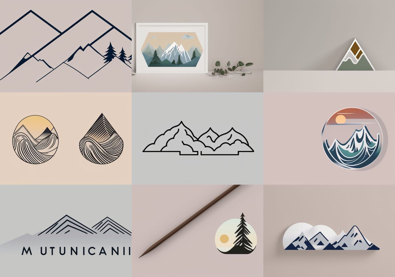 Minimalist Logo: Mountain, Waves, and Pine Tree