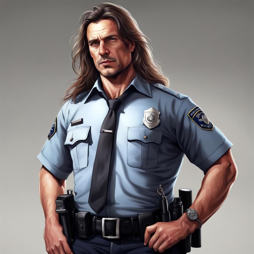 Realistic Image of a Long-Haired Police Officer