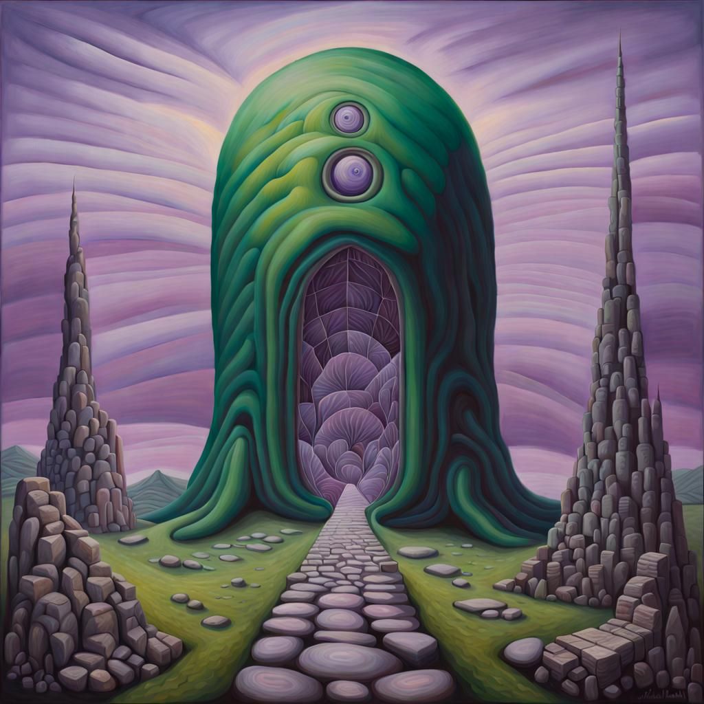 Surreal Oil Painting in Viridian and Violet