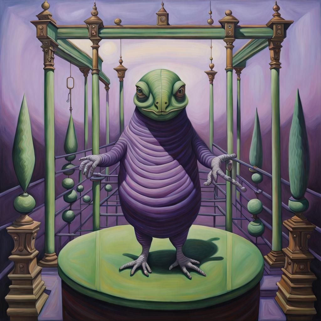 Surreal Oil Painting in Viridian and Violet