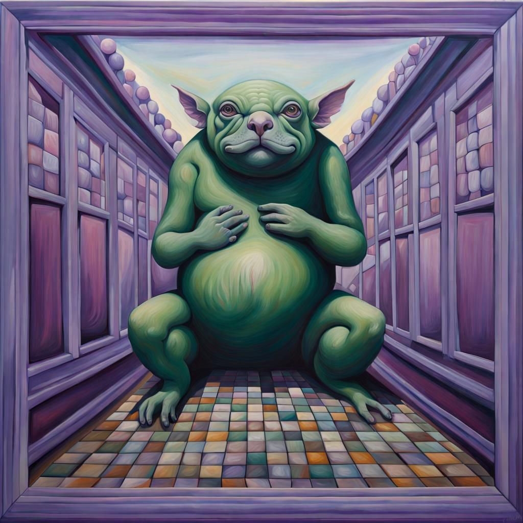 Surreal Oil Painting in Viridian and Violet