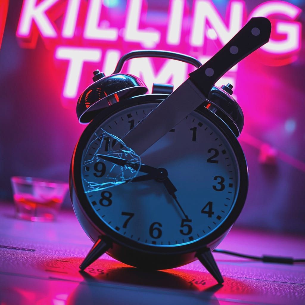 Cyberpunk Alarm Clock with Knife in Neon Lights