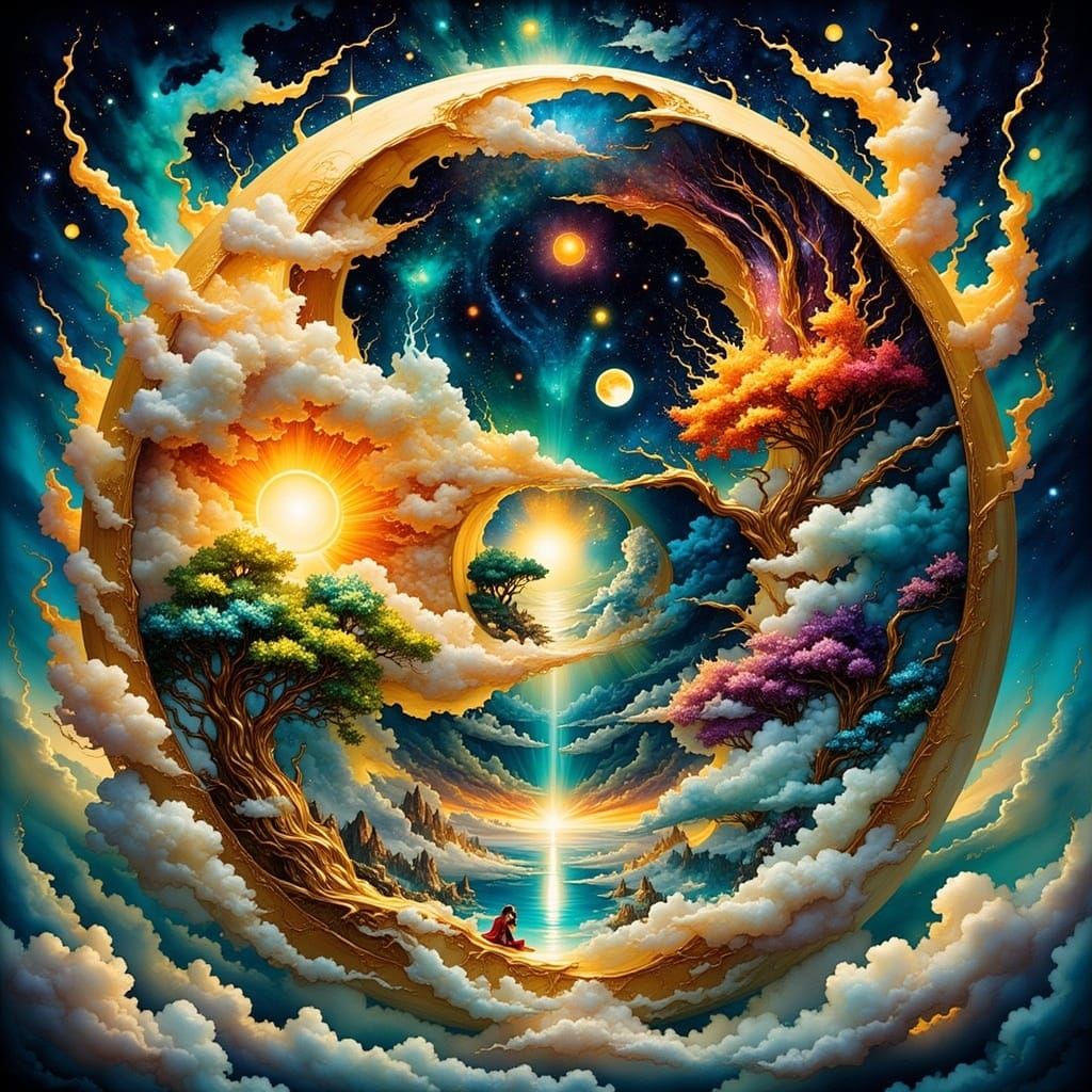 Surrealist Dreamscape with Yin-Yang Symbol