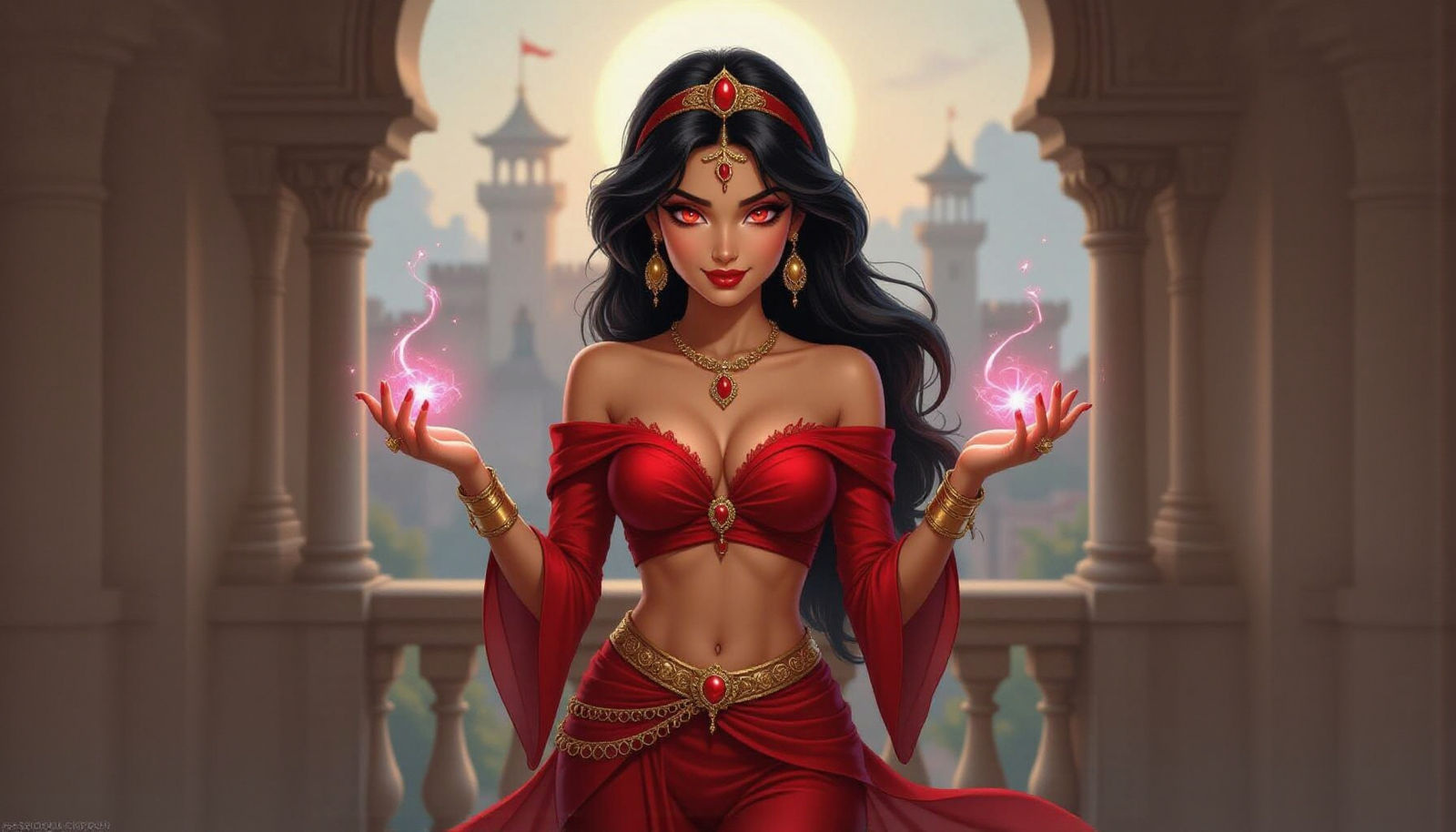 Evil Genie Jasmine in Crimson Outfit