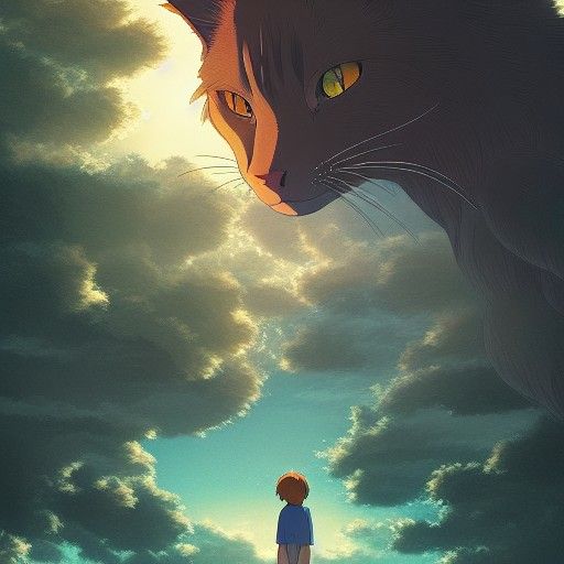Giant Cat in Studio Ghibli Anime Style