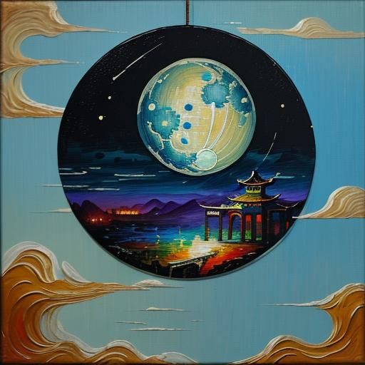 Chang'e Flying to the Moon: Neo-Impressionist Oil Painting