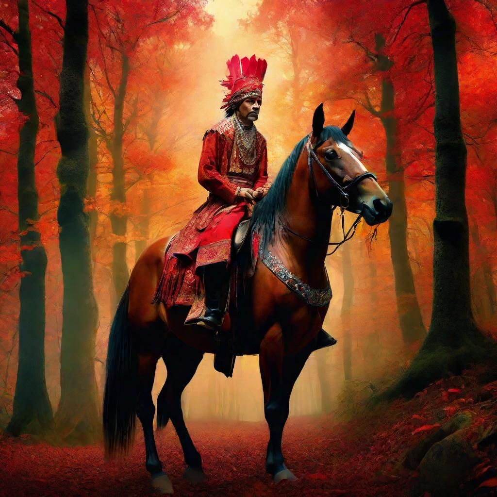 Native American Horseman in Baroque Forest