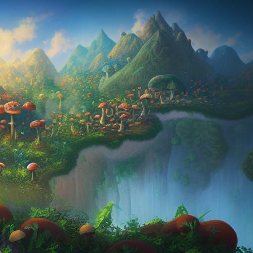 Fantastical Mushroom Kingdom: Detailed Matte Painting