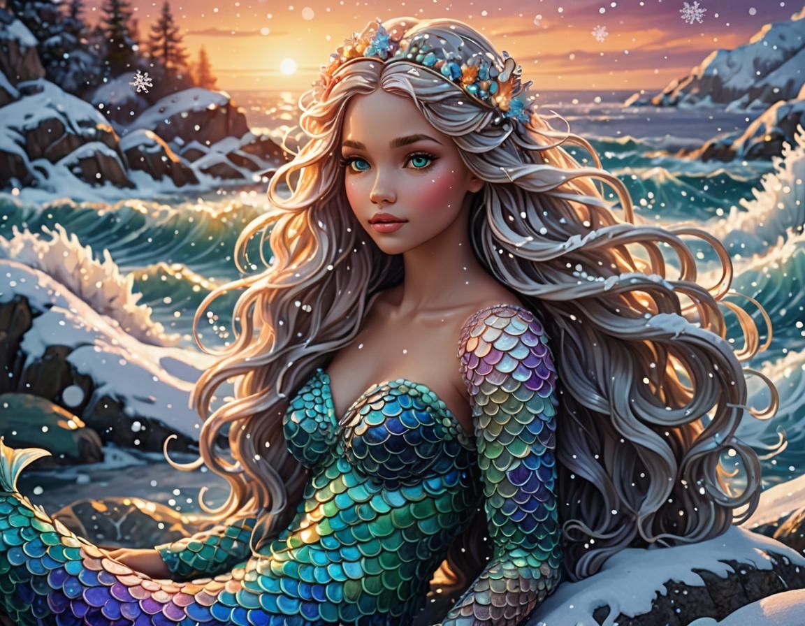 Winter Mermaid in Stylized Digital Art