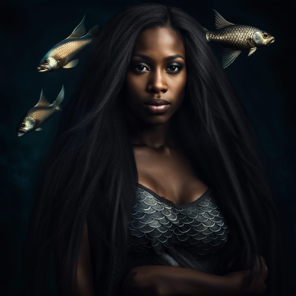 Beautiful Black Mermaid Portrait in Hyperrealistic Style