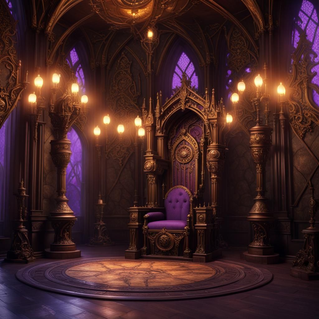Gothic Throne Room with Steampunk Lamps