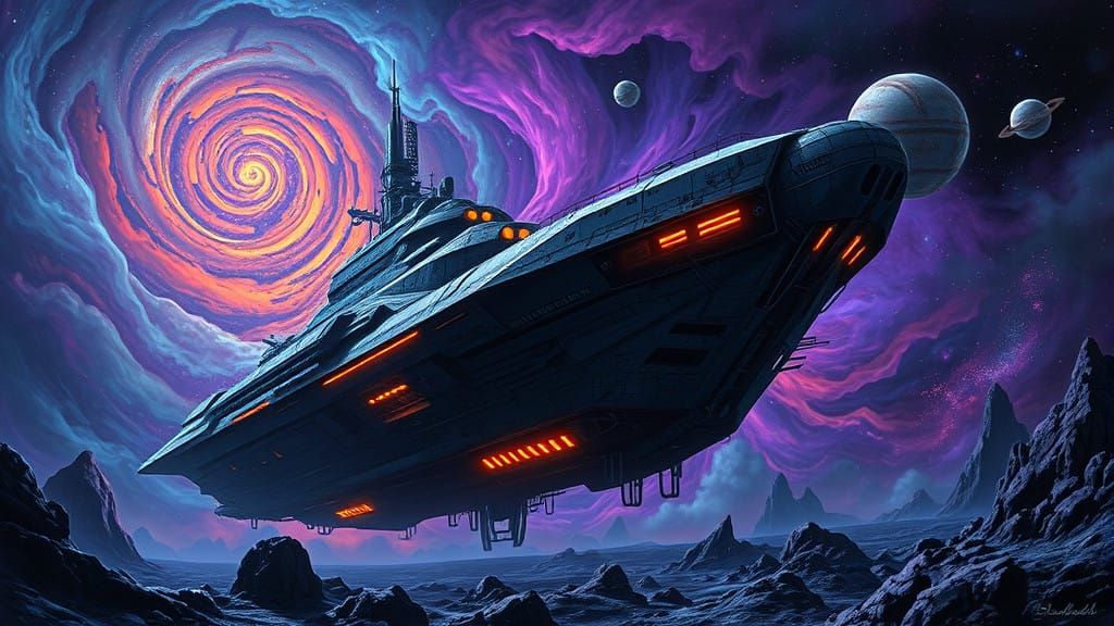 Ancient Interstellar Vessel in Cosmic Dreamscape