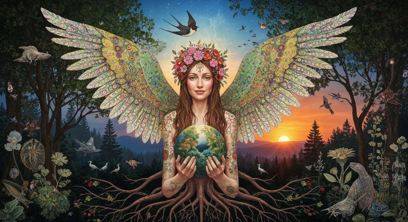 Vesna, Goddess of Spring, Blossoms in Surreal Klimt Style