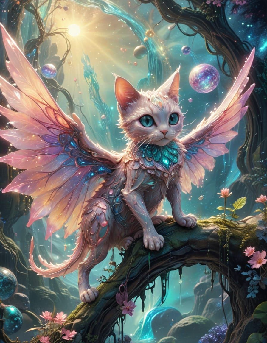 Celestial Feline in Shimmering Stained Glass Hues