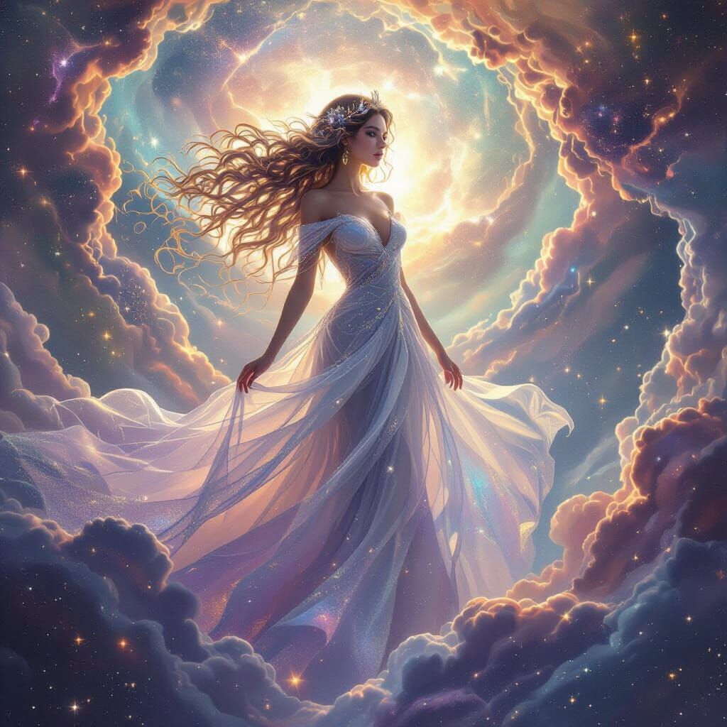 Celestial Goddess in Nebula of Stardust as Digital Painting