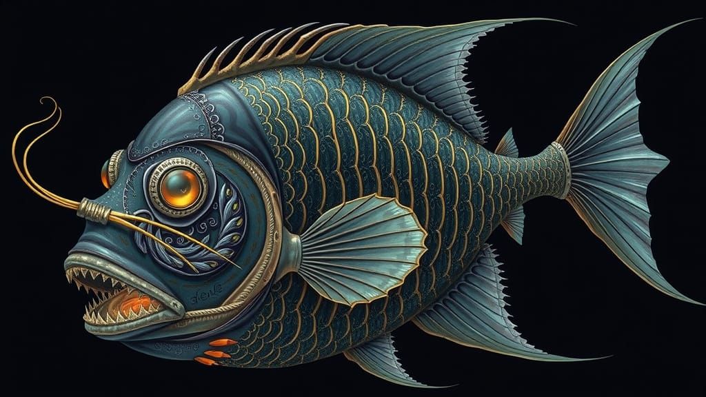 Detailed Angler Fish in Abyssal Ocean Illustration