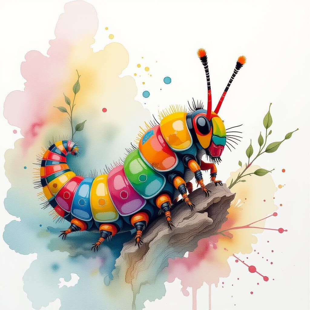 Excited Caterpillar in Alcohol Ink Style