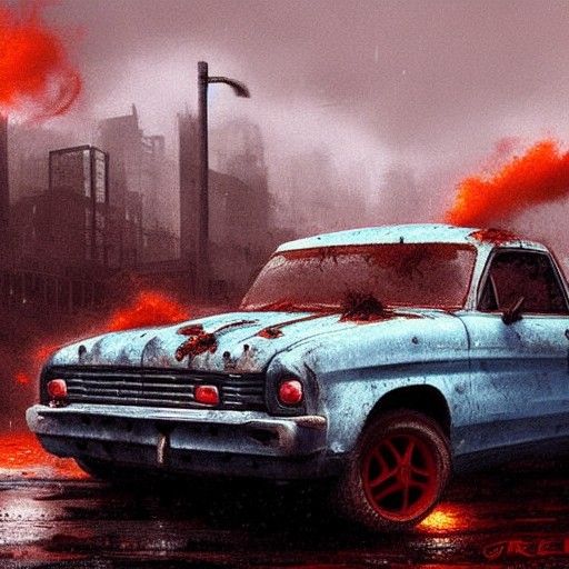 Apocalyptic Car on Fire: Digital Matte Painting