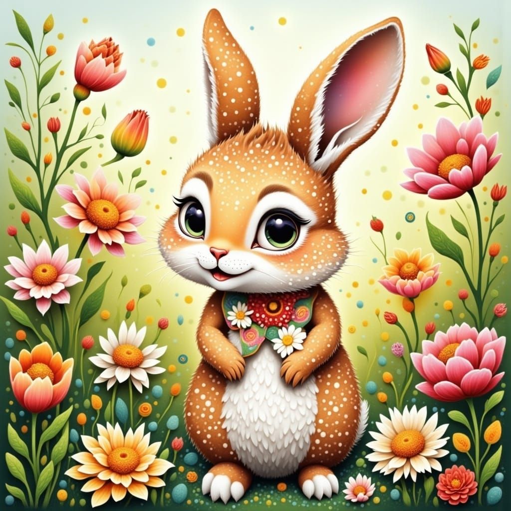 Adorable Bunny in a Vibrant Flower Garden