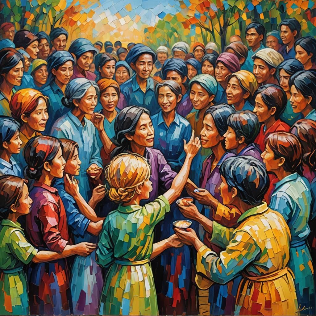 Harmonious Humanity: An Expressionist Painting of Unity
