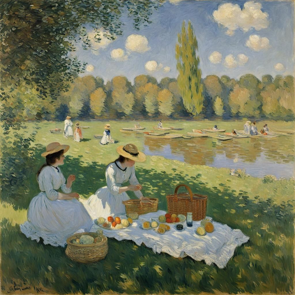 Impressionist Picnic Scene in Monet Style